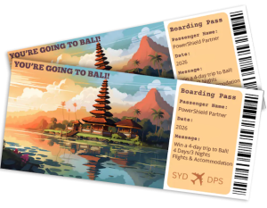 Image of tickets to Bali for PowerShield partners